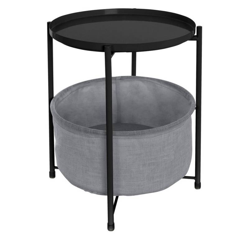 ML-DESIGN Beistelltisch Couchtisch Sofatisch Modernes Design Tisch Wohnzimmertisch Nachttisch (Komplett-Set), Rund Ø45,5x52,5cm Schwarz Metall mit Stoffkorb von ML-DESIGN