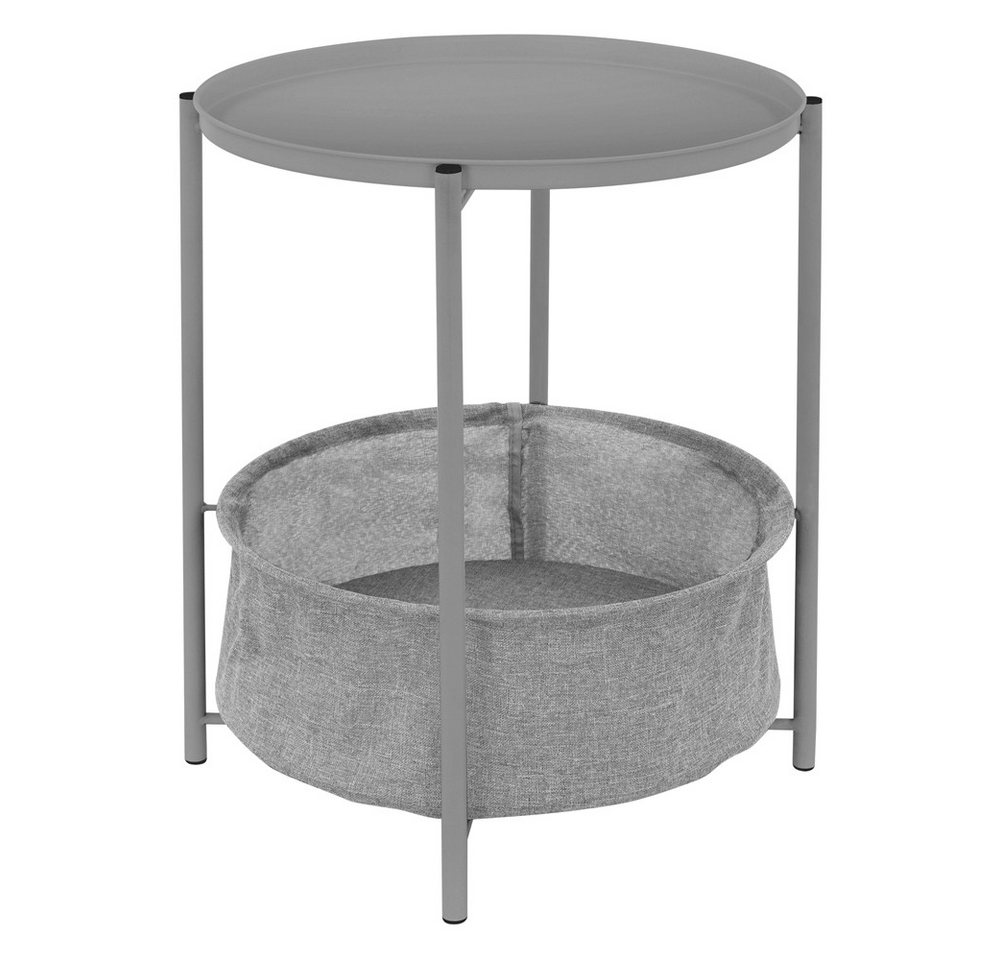 ML-DESIGN Beistelltisch Couchtisch aus Metall mit Stoffkorb & abnehmbarer Tablett kratzfeste, Sofatisch aus Metall Grau mit Korb als Stauraum rund 46xH51cm von ML-DESIGN