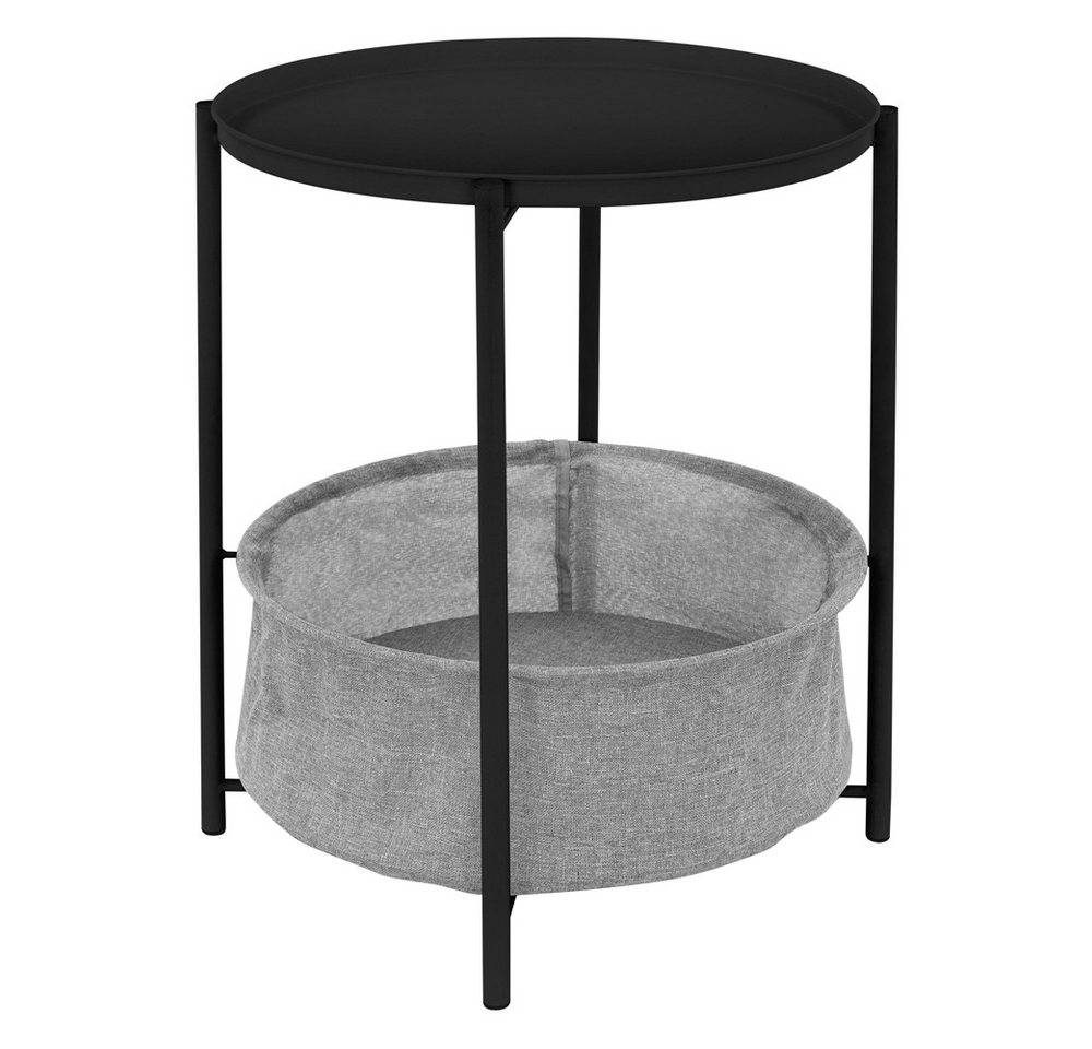 ML-DESIGN Beistelltisch Couchtisch aus Metall mit Stoffkorb & abnehmbarer Tablett kratzfeste, Sofatisch aus Metall Schwarz mit Korb als Stauraum rund 46xH51cm von ML-DESIGN