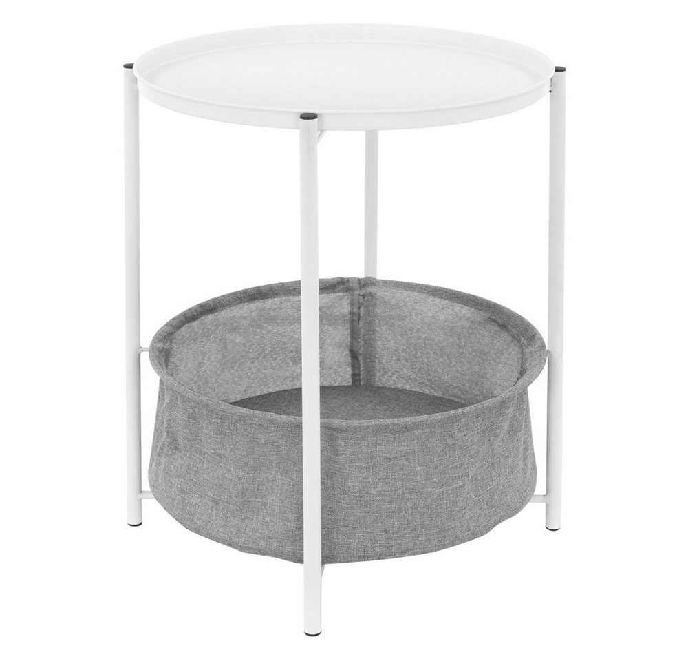 ML-DESIGN Beistelltisch Couchtisch aus Metall mit Stoffkorb & abnehmbarer Tablett kratzfeste, Sofatisch aus Metall Weiß mit Korb als Stauraum rund 46xH51cm von ML-DESIGN