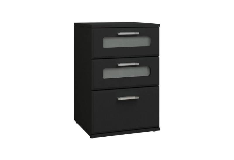 ML-DESIGN Beistelltisch Nachtkommode mit 3 Schubladen aus Holz, oberste mit Glaseinsatz (1-St), Nachtschrank Kommode Boxspringbett Schwarz für Schlafzimmer oder Büro von ML-DESIGN