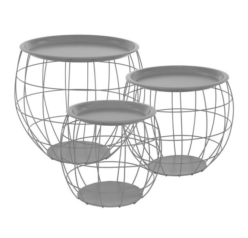 ML-DESIGN Beistelltisch Sofatische aus Metall rund Wohnzimmertische Satztische (3-St), Couchtisch Grau Metallkörbe Drahtkorb mit abnehmbarer Tischplatte von ML-DESIGN
