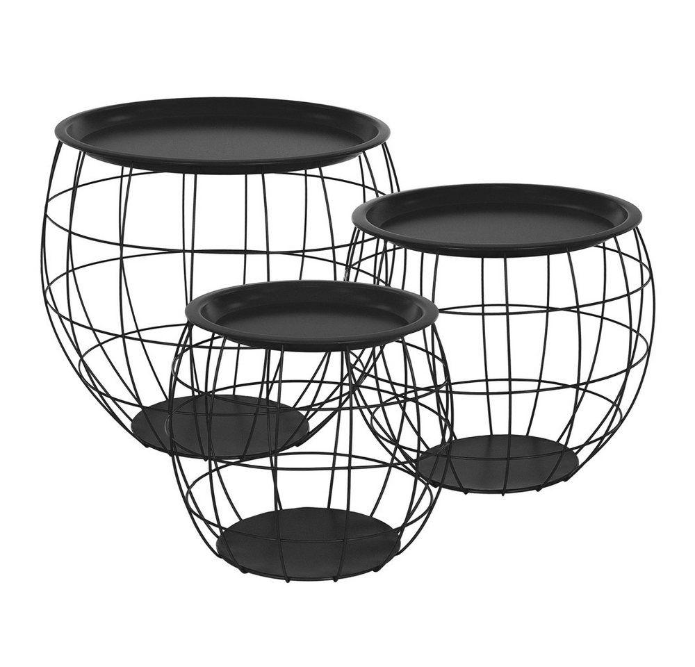 ML-DESIGN Beistelltisch Sofatische aus Metall rund Wohnzimmertische Satztische (Komplett-Set, 1-St), Couchtisch Schwarz Metallkörbe Drahtkorb mit abnehmbarer Tischplatte von ML-DESIGN