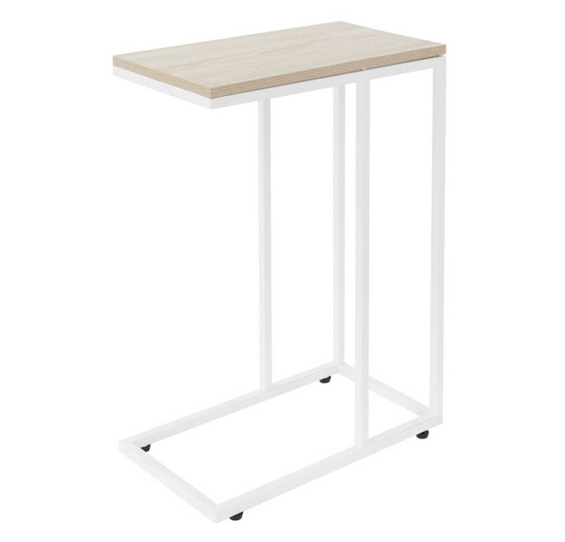 ML-DESIGN Beistelltisch Wohnzimmertisch C-Form mit Metallgestell & Holzplatte, Industriedesign, Couchtisch Kaffeetisch Sofatisch Nachttisch Laptoptisch Natur/Weiß von ML-DESIGN