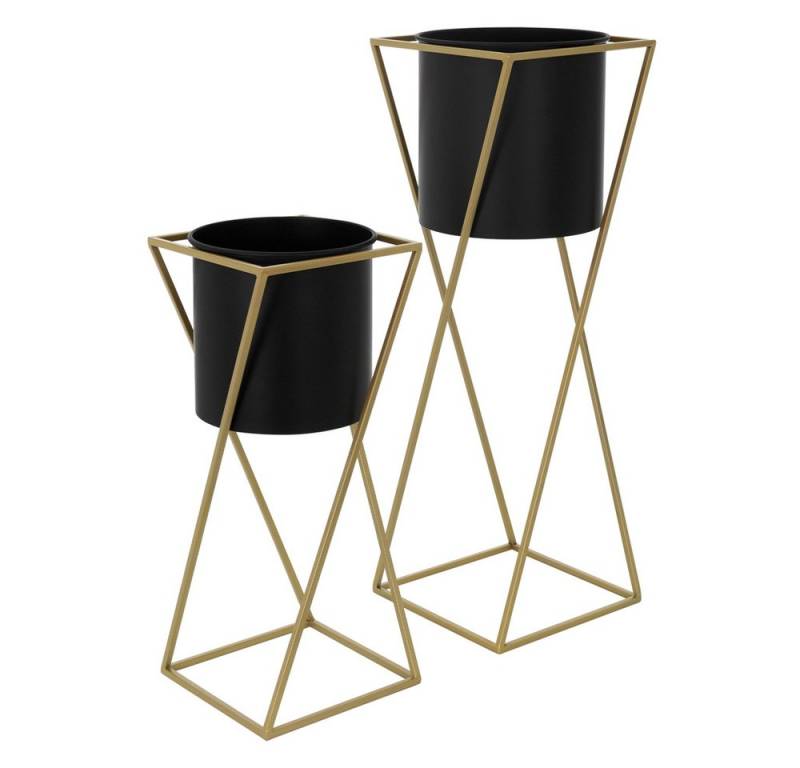 ML-DESIGN Blumenständer Pflanzenständer Set aus Metall Pflanztopf Deko Blumenhocker (2 St), Blumentopfständer Schwarz/Gold Wetterfeste und robuste Blumentopfhalte von ML-DESIGN