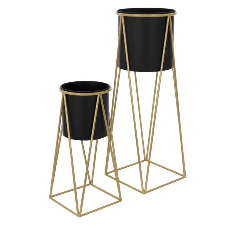 ML-DESIGN Blumenständer Pflanzenständer Set aus Metall Pflanztopf Deko Blumenhocker (2 St), Blumentopfständer Schwarz/Gold Wetterfeste und robuste Blumentopfhalte von ML-DESIGN