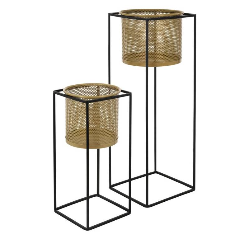 ML-DESIGN Blumenständer Pflanzenständer Set aus Metall Pflanztopf Deko Blumenhocker (2 St), Blumentopfständer Schwarz/Gold Wetterfeste & robuste Blumentopfhalter von ML-DESIGN