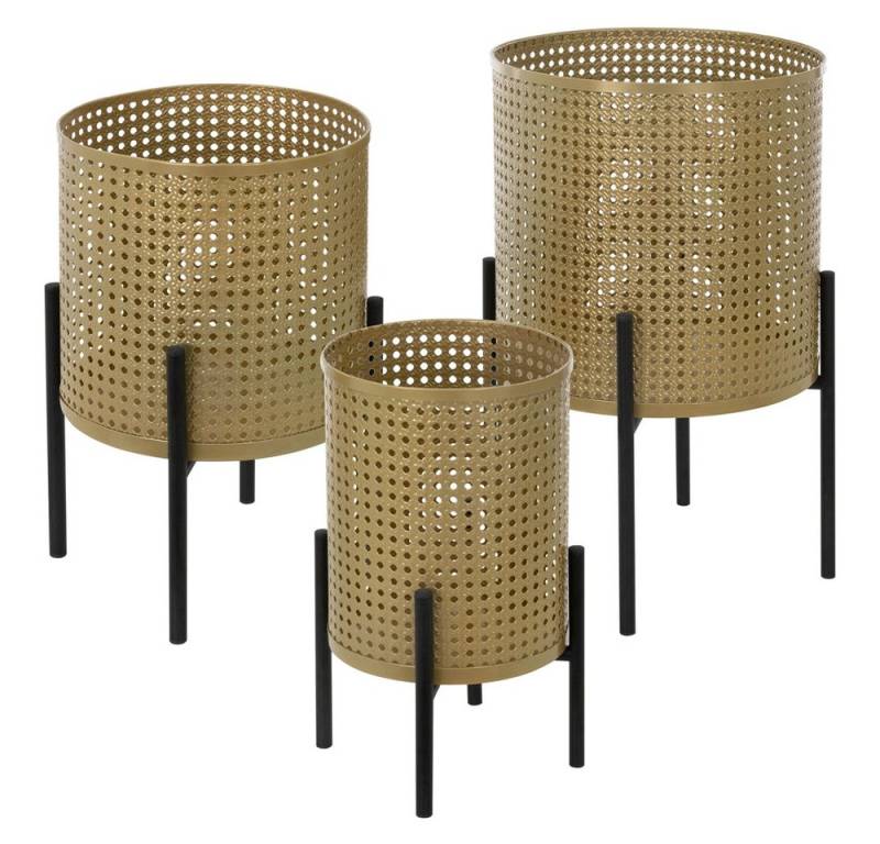 ML-DESIGN Blumenständer Pflanzenständer Set aus Metall Pflanztopf Deko Blumenhocker (3 St), Blumentopfständer Schwarz/Gold Wetterfeste & robuste Blumentopfhalter von ML-DESIGN