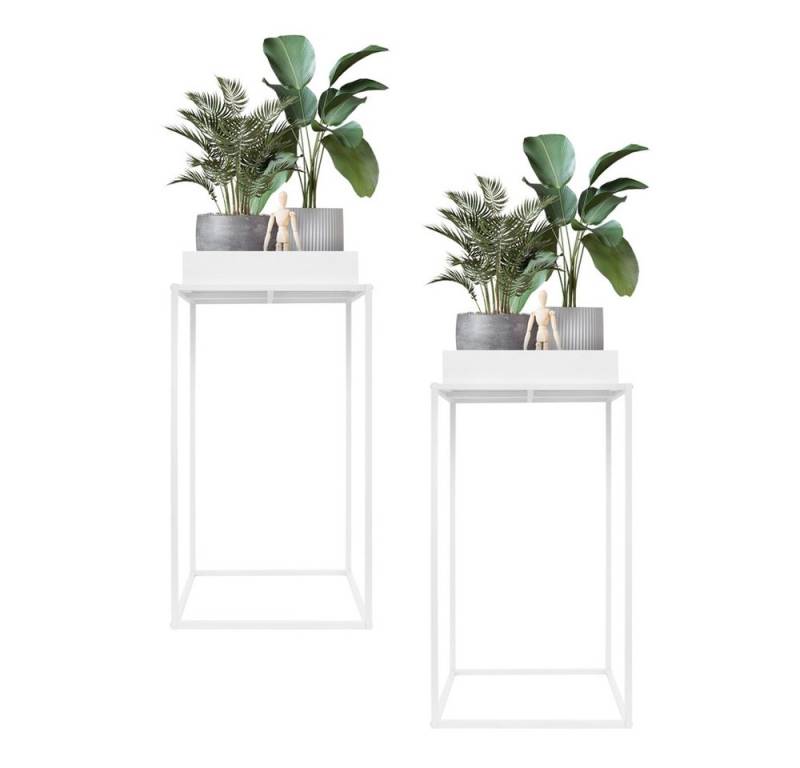 ML-DESIGN Blumenständer Pflanzenständer aus Metall Pflanzkasten Blumenkasten für Innen/Außen (2 St), Blumentopfständer Weiß mit hohem Rand Pflanzenregal Pflanztopf von ML-DESIGN