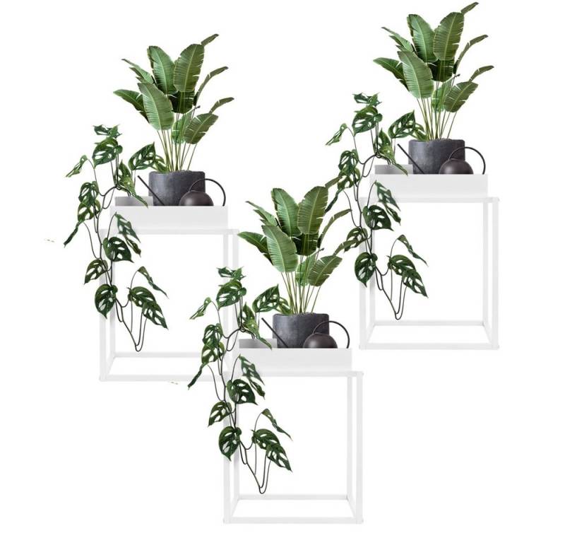 ML-DESIGN Blumenständer Pflanzenständer aus Metall Pflanzkasten Blumenkasten für Innen/Außen (3 St), Blumentopfständer Weiß mit hohem Rand Pflanzenregal Pflanztopf von ML-DESIGN