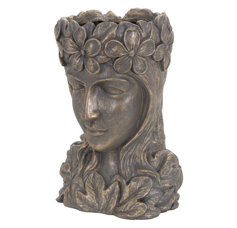 ML-DESIGN Blumentopf Pflanztopf Figur aus Kunstharz - Polyresin Pflanzgefäß Pflanzen Vase, Frauenkopf Bronze massiv Übertopf Pflanzer Gartendeko von ML-DESIGN