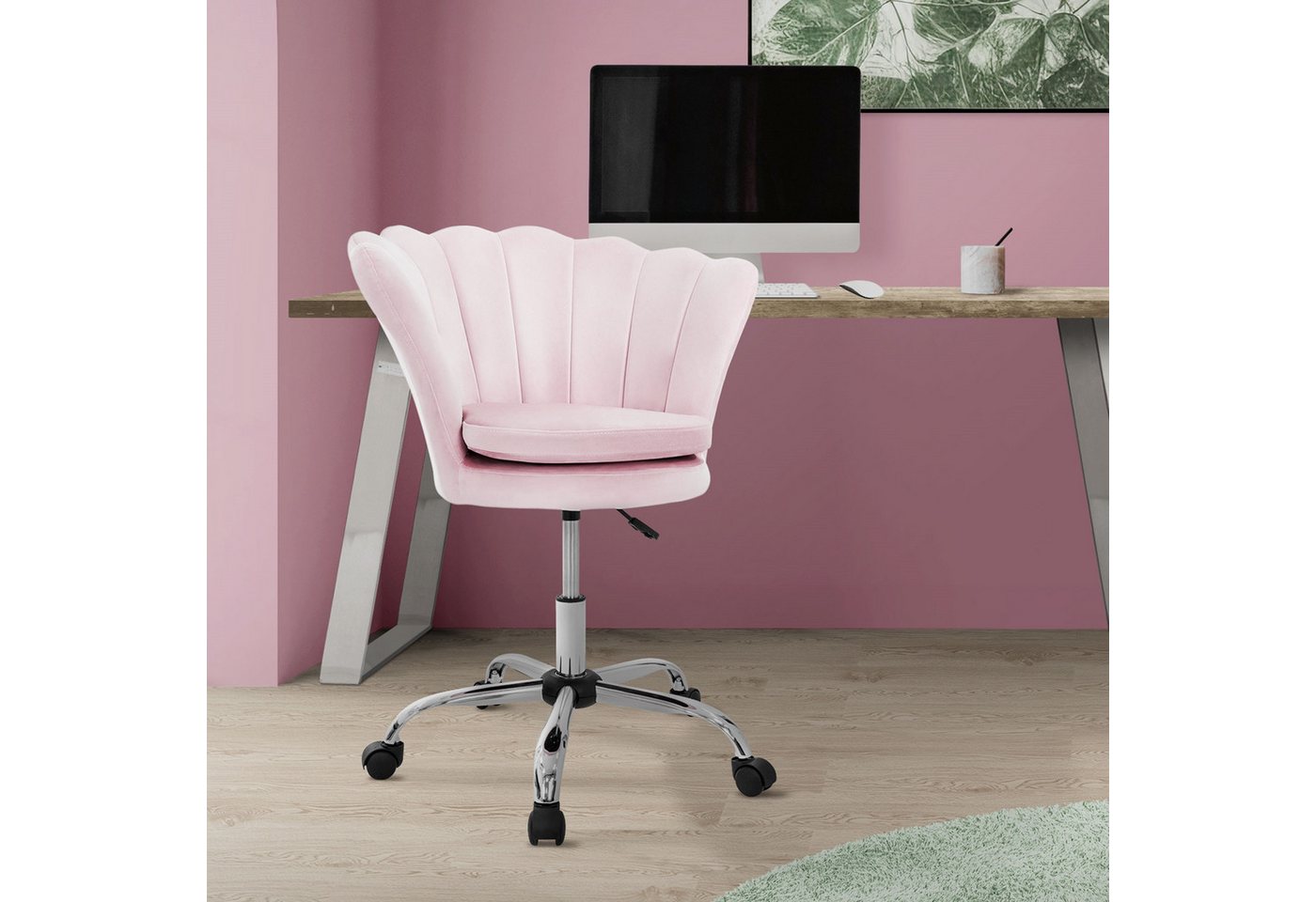 ML-DESIGN Bürostuhl Drehstuhl aus Samt mit Rückenlehne und 5 Rollen höhenverstellbar (1 St), Schreibtischstuhl aus Samt Hellrosa gepolsterter Sitzhöhe 49-59cm von ML-DESIGN