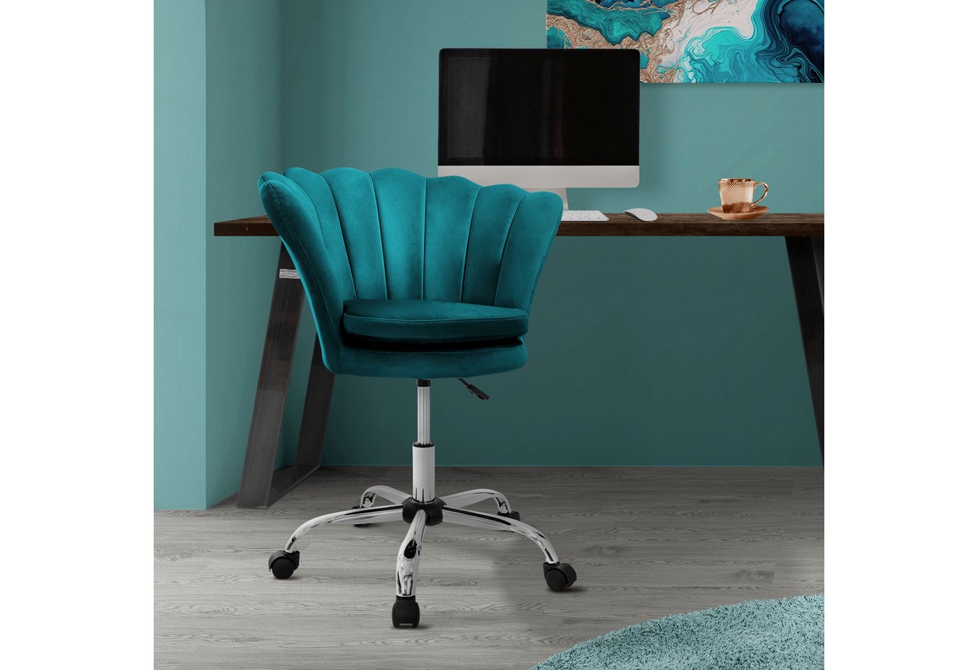 ML-DESIGN Bürostuhl Drehstuhl aus Samt mit Rückenlehne und 5 Rollen höhenverstellbar (1 St), Schreibtischstuhl aus Samt Blau gepolsterter Sitzhöhe 49-59cm von ML-DESIGN