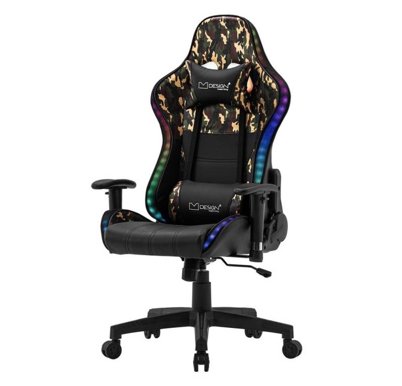 ML-DESIGN Bürostuhl Computerstuhl Schreibtischstuhl für Büro & Arbeitszimmer Drehsessel, Gaming Stuhl + 2 Kissen, LEDs & Boxen ergonomisch anpassbar PVC-Leder von ML-DESIGN