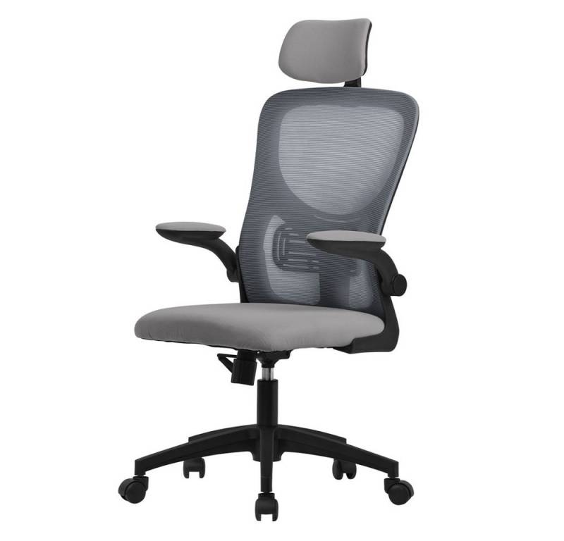 ML-DESIGN Bürostuhl Schreibtischstuhl ergonomisch mit verstellbarer Kopfstütze, Armlehnen (Komplett-Set, 1 St), Drehstuhl mit Rollen Grau Computerstuhl Chefsessel Gaming-Stuhl von ML-DESIGN