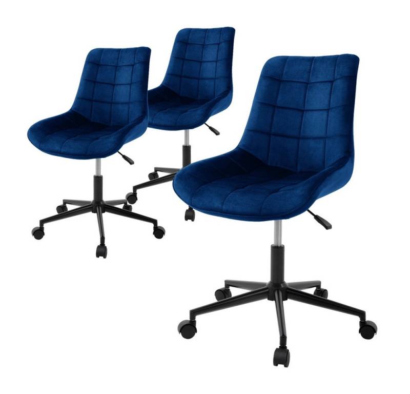 ML-DESIGN Bürostuhl Schreibtischstuhl mit Rückenlehne, 360° drehbar, höhenverstellbar (Komplett-Set, 3 St), Polsterstuhl Blau Samtbezug Metallgestell Drehstuhl Sessel von ML-DESIGN