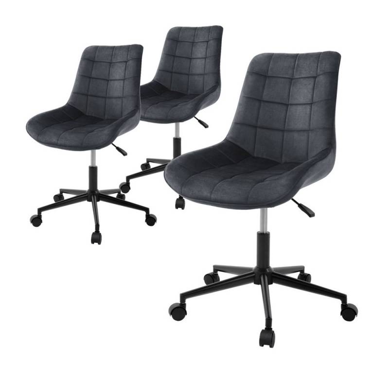 ML-DESIGN Bürostuhl Schreibtischstuhl mit Rückenlehne, 360° drehbar, höhenverstellbar (Komplett-Set, 3 St), Polsterstuhl Grau Samtbezug Metallgestell Drehstuhl Sessel von ML-DESIGN