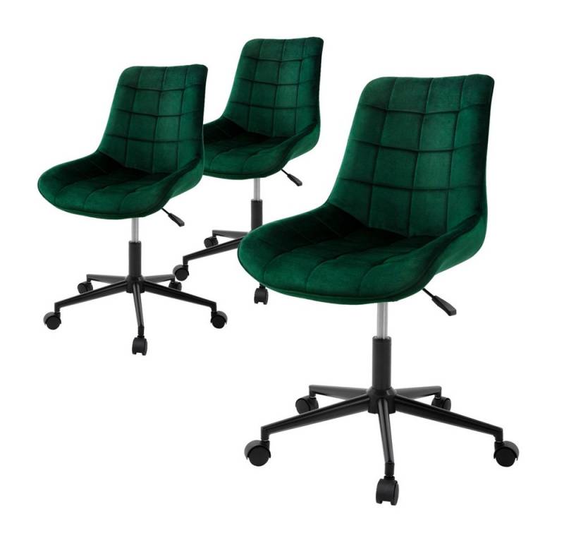 ML-DESIGN Bürostuhl Schreibtischstuhl mit Rückenlehne, 360° drehbar, höhenverstellbar (Komplett-Set, 3 St), Polsterstuhl Grün Samtbezug Metallgestell Drehstuhl Sessel von ML-DESIGN