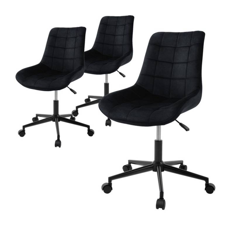 ML-DESIGN Bürostuhl Schreibtischstuhl mit Rückenlehne, 360° drehbar, höhenverstellbar (Komplett-Set, 3 St), Polsterstuhl Schwarz Samtbezug Metallgestell Drehstuhl Sessel von ML-DESIGN
