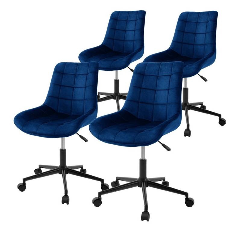 ML-DESIGN Bürostuhl Schreibtischstuhl mit Rückenlehne, 360° drehbar, höhenverstellbar (Komplett-Set, 4 St), Polsterstuhl Blau Samtbezug Metallgestell Drehstuhl Sessel von ML-DESIGN