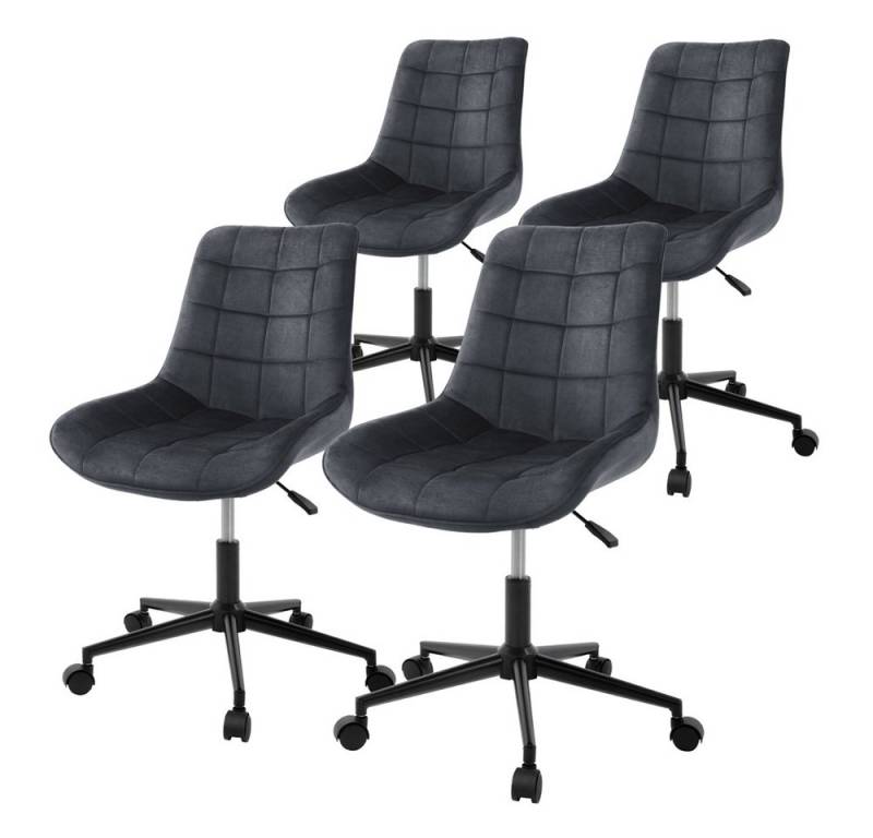 ML-DESIGN Bürostuhl Schreibtischstuhl mit Rückenlehne, 360° drehbar, höhenverstellbar (Komplett-Set, 4 St), Polsterstuhl Grau Samtbezug Metallgestell Drehstuhl Sessel von ML-DESIGN