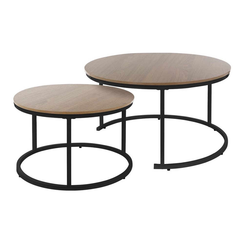 ML-DESIGN Couchtisch Beistelltisch Set in 2 Größen Naturholzoptik Platte Metallgestell (Komplett-Set), Sofatisch Kaffeetisch Wohntimmertische Set Ø 80x45,5 / 60x40 cm von ML-DESIGN