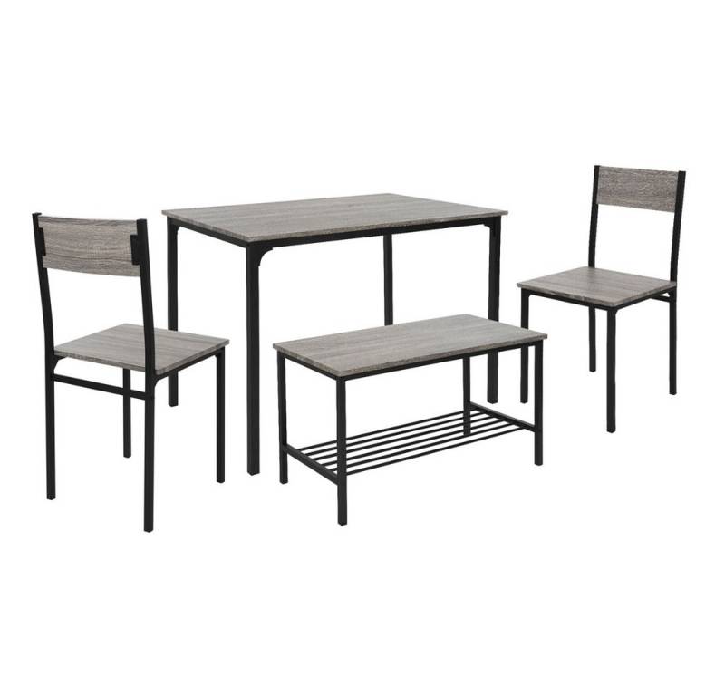 ML-DESIGN Essgruppe Tischgruppe für Küche & Esszimmer moderne Esstischgruppe Esszimmerset, (Komplett-Set), Esszimmertisch mit 2 Stühlen 1 Bank Eiche-Grau Bartisch Set von ML-DESIGN