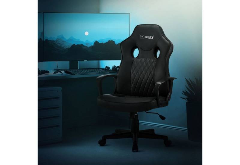 ML-DESIGN Gaming-Stuhl Bürostuhl mit Wippfunktion Kunstleder höhenverstellbar mit Armlehne, Verstellbar Drehstuhl Schwarz-Schwarz ergonomisch 63,5x56x115cm von ML-DESIGN