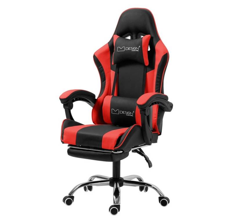 ML-DESIGN Gaming-Stuhl Massage Drehstuhl mit Armlehne, Kopfstütze, Ledenkissen & Fußstütze (Komplett-Set, 1 St), Ergonomischer Schreibtischstuhl PU-Leder, Computerstuhl Bürostuhl von ML-DESIGN