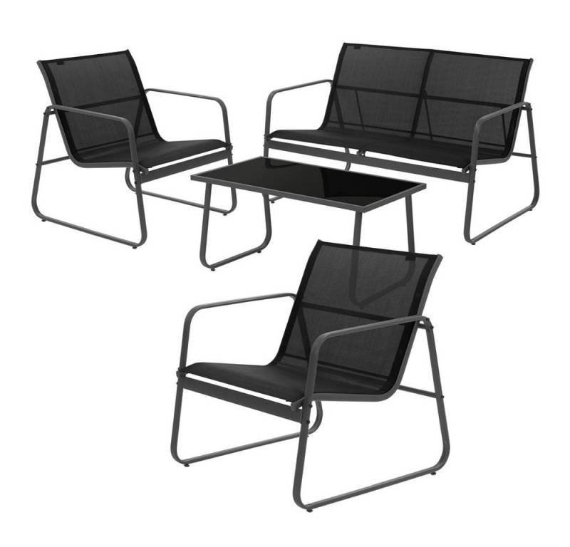 ML-DESIGN Gartenlounge-Set Balkonmöbel Set aus Stahl & Textilene für 4 Personen, Garten Sitzgruppe Schwarz mit Glastisch Sofa und 2 Sesseln wetterfest ML-DESIGN Gartenlounge-Set Balkonmöbel Set aus Stahl & Textilene für 4 Personen, Garten Sitzgruppe Schwarz mit Glastisch Sofa und 2 Sesseln wetterfest von ML-DESIGN