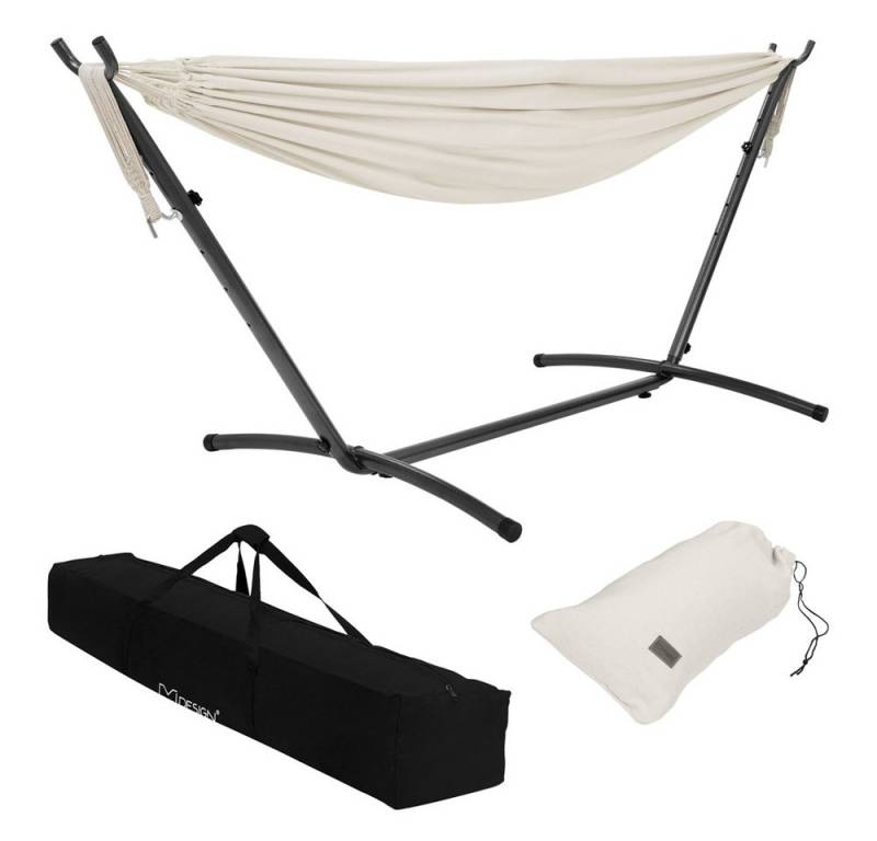 ML-DESIGN Hängematte Doppelhängematte mit Stahlgestell für 2 Personen, XXL Hängesessel Beige mit Tragetasche und Ständer für Garten/Balkon von ML-DESIGN