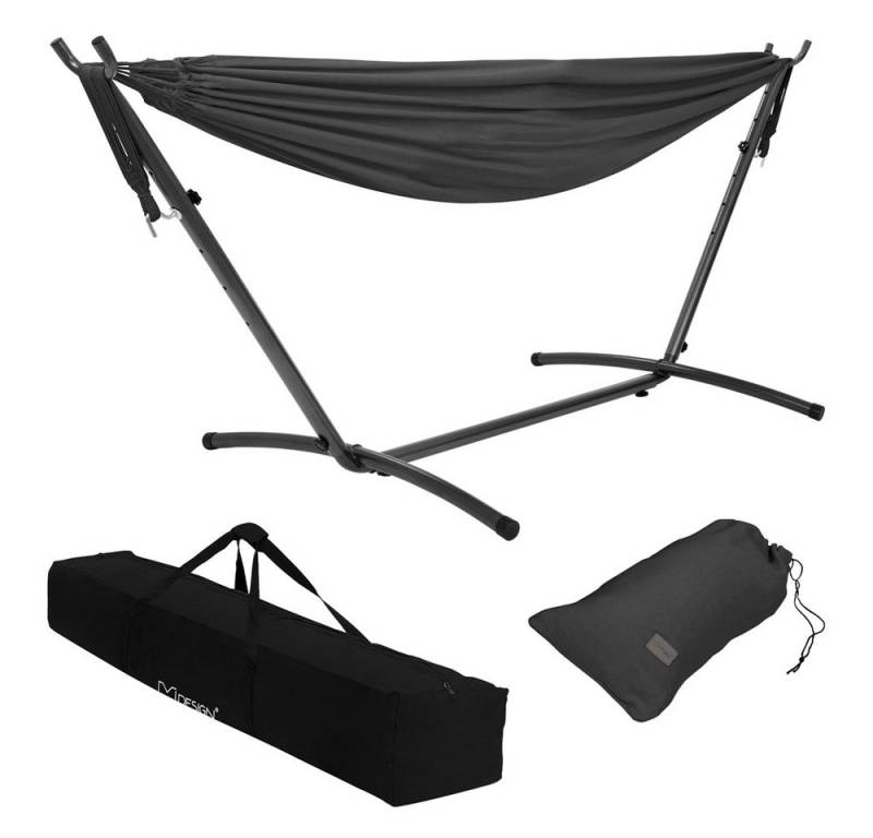 ML-DESIGN Hängematte Doppelhängematte mit Stahlgestell für 2 Personen, XXL Hängesessel Dunkelgrau + Tragetasche und Ständer für Garten/Balkon von ML-DESIGN