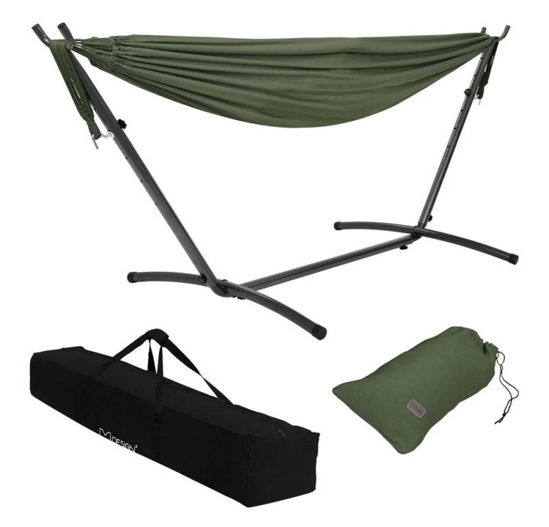 ML-DESIGN Hängematte Doppelhängematte mit Stahlgestell für 2 Personen, XXL Hängesessel Khaki mit Tragetasche und Ständer für Garten/Balkon von ML-DESIGN