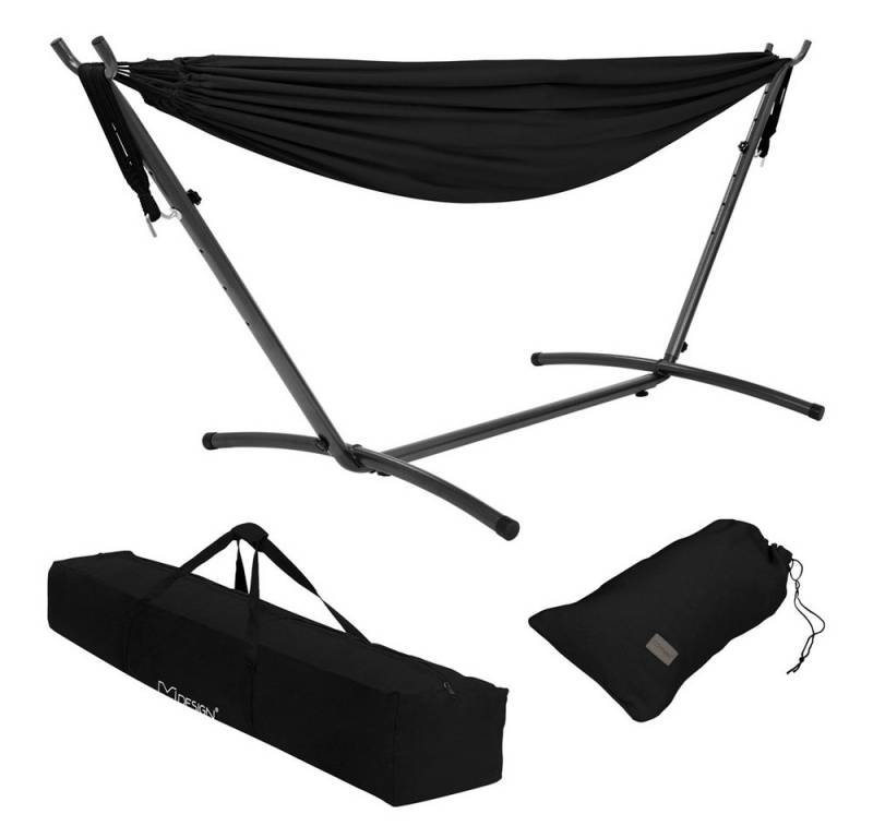 ML-DESIGN Hängematte Doppelhängematte mit Stahlgestell für 2 Personen, XXL Hängesessel Schwarz mit Tragetasche und Ständer für Garten/Balkon von ML-DESIGN
