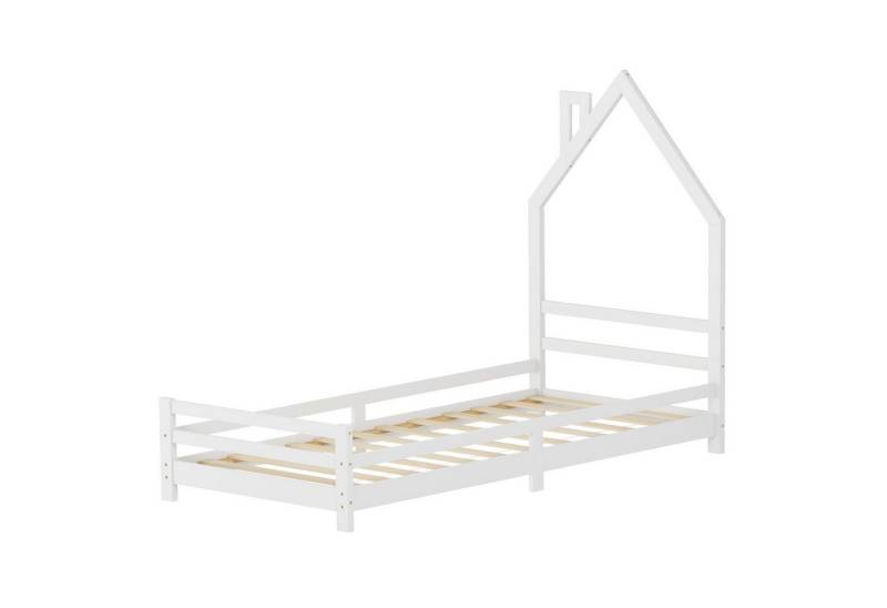 ML-DESIGN Kinderbett Hausbett Holzbett mit Lattenrost Jugendbett aus massivem Kiefernholz, Abenteuerbett 90x200cm Weiß Bett für Kinder Bettenhaus Kinderbett von ML-DESIGN