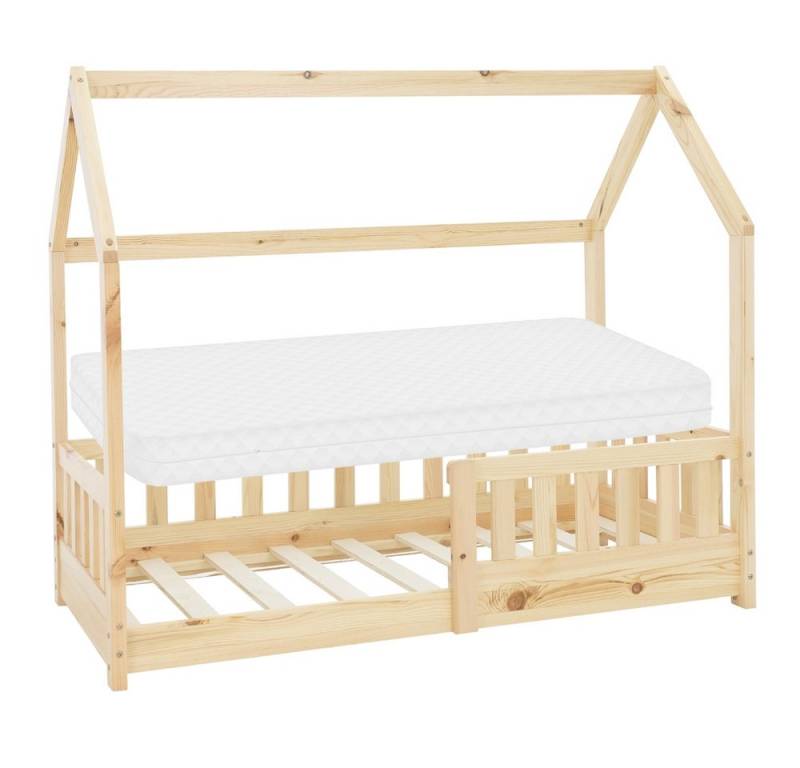 ML-DESIGN Kinderbett Hausbett Spielbett inkl. Lattenrost kreativ Bodenbett für Kinder, Abenteuerbett mit Rausfallschutz Spielbett Kiefer Natur Himmelbett von ML-DESIGN