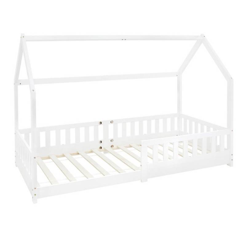 ML-DESIGN Spielbett Hausbett Kinderbett inkl. Lattenrost kreativ Bodenbett für Kinder, Abenteuerbett zum Spielen mit Rausfallschutz Kiefer Weiß Himmelbett von ML-DESIGN