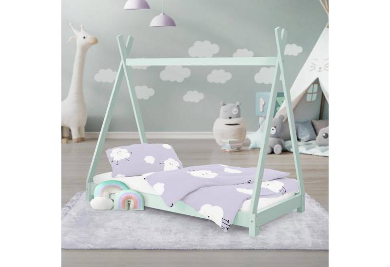 ML-DESIGN Kinderbett Kinderhaus mit Lattenrost aus Massivholz für Mädchen und Jungen, Hausbett 70x140 cm Mint aus Kiefernholz Jugendbett Bettenhaus von ML-DESIGN