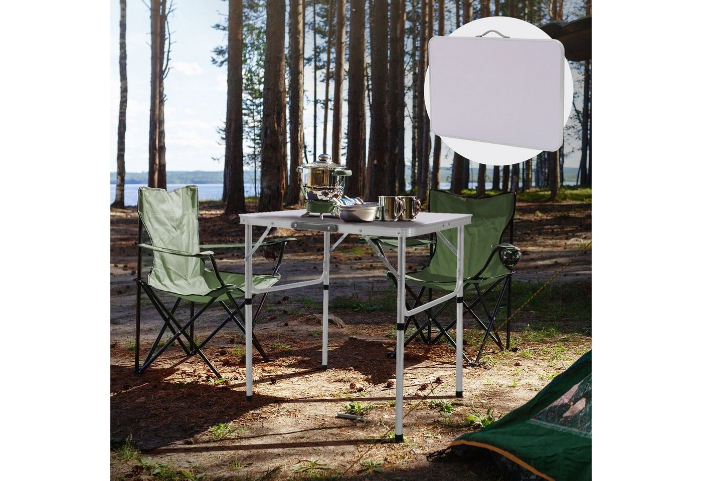 ML-DESIGN Campingtisch Campingtisch Tischplatte Gartentisch Falttisch Picknicktisch, Aluminium Silber-Weiß 75x55x68/32,5cm höhenverstellbar leicht MDF von ML-DESIGN