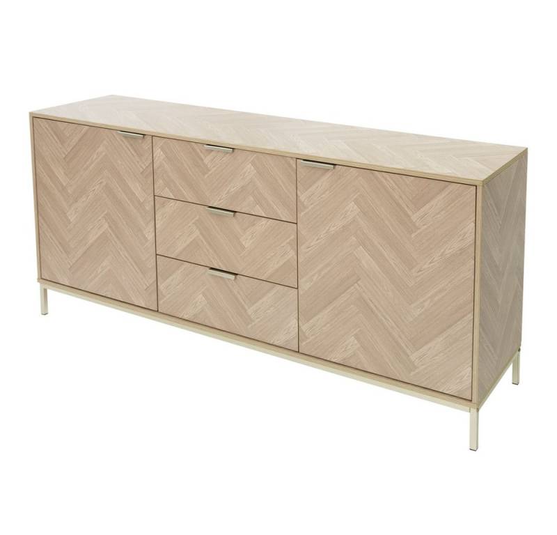 ML-DESIGN Kommode Sideboard Kommodenschrank Highboard Wohnzimmer Aufbewahrungsschrank, Wohnzimmerschrank Fischgrätenmuster laminierte Spannplatte / Stahl von ML-DESIGN