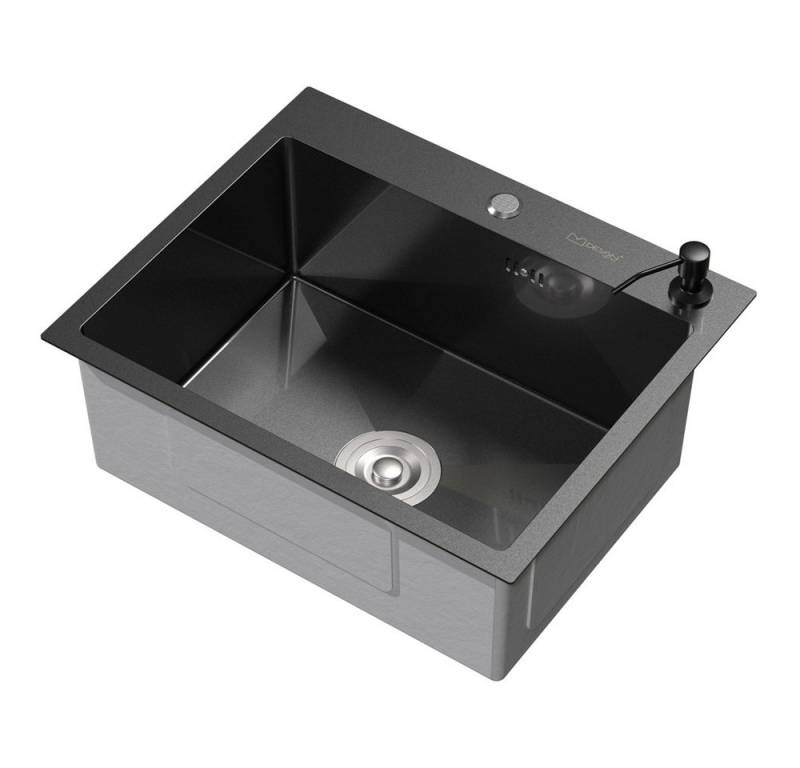 ML-DESIGN Küchenspüle Spülbecken aus Edelstahl, mit Ab- und Überlaufgarnitur & Siphon, 55/45 cm, (1 St), Anthrazit Einzelbecken Waschbecken Küche Spüle Edelstahlspüle von ML-DESIGN