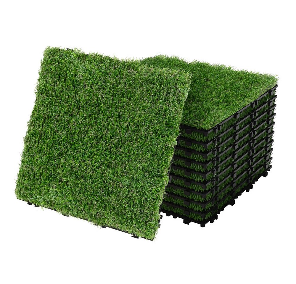 ML-DESIGN Kunstrasen Bodenplatte Terrassenfliesen Grün Fliesen mit Drainage und Klicksystem, Höhe: 35 mm, Bodenbelag 1m²/11 Stück Grasfliese Balkonfliese Grasmatte Rasenteppich von ML-DESIGN