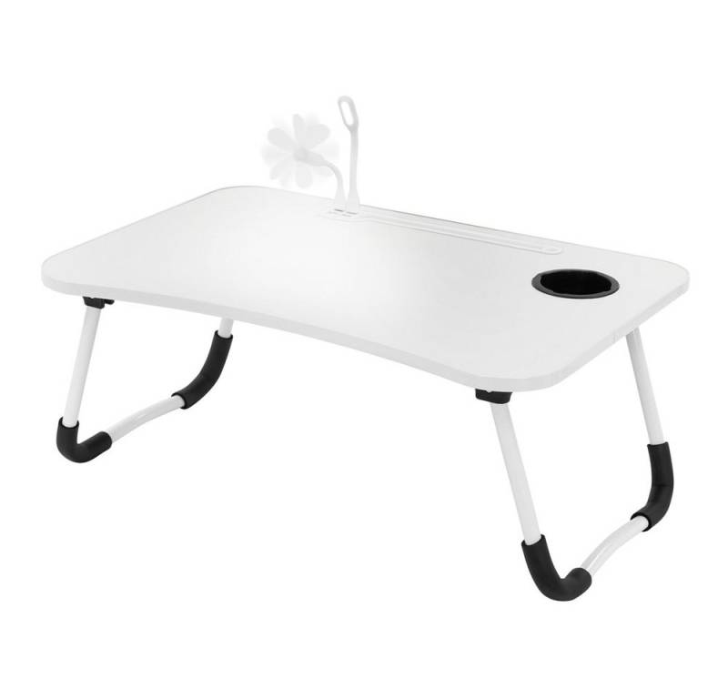 ML-DESIGN Laptoptisch Betttisch klappbar mit 4 USB Ladeanschluss für Bett/Sofa (1-St), Notebook Tisch Weiß mit Getränkehalter und USB-Lampe 60x40x25cm von ML-DESIGN