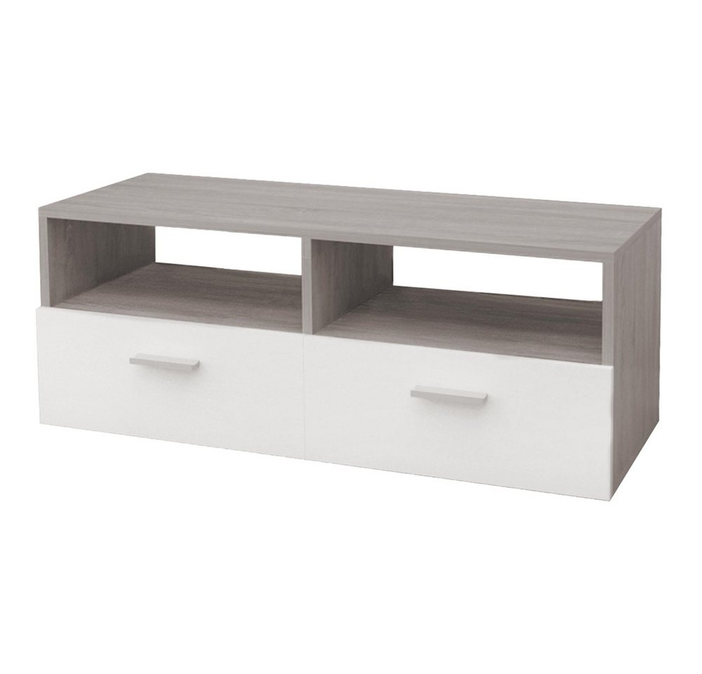 ML-DESIGN Lowboard TV-Schrank aus Holz mit Stauraum 2 Klapptüren und 2 offenen Fächern, Fernsehschrank 95x36x35cm Weiß/Grau mit Schublade und 2 Glas Ablagen ML-DESIGN Lowboard TV-Schrank aus Holz mit Stauraum 2 Klapptüren und 2 offenen Fächern, Fernsehschrank 95x36x35cm Weiß/Grau mit Schublade und 2 Glas Ablagen von ML-DESIGN