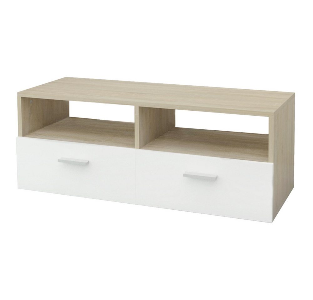 ML-DESIGN Lowboard TV-Schrank aus Holz mit Stauraum 2 Klapptüren und 2 offenen Fächern, Fernsehschrank 95x36x35cm Weiß/Natur mit Schublade und 2 Glas Ablagen ML-DESIGN Lowboard TV-Schrank aus Holz mit Stauraum 2 Klapptüren und 2 offenen Fächern, Fernsehschrank 95x36x35cm Weiß/Natur mit Schublade und 2 Glas Ablagen von ML-DESIGN