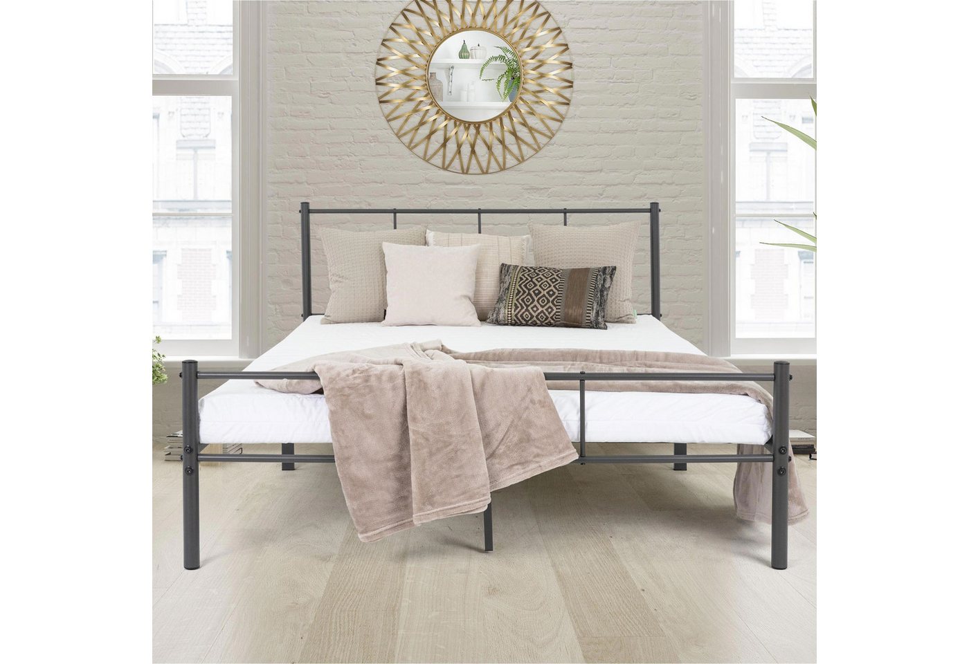 ML-DESIGN Metallbett Bett mit Kopfteil und Lattenrost robust auf Stahlrahmen, Gästebett 160x200 cm mit Kopfteil Anthrazit leichte montage von ML-DESIGN