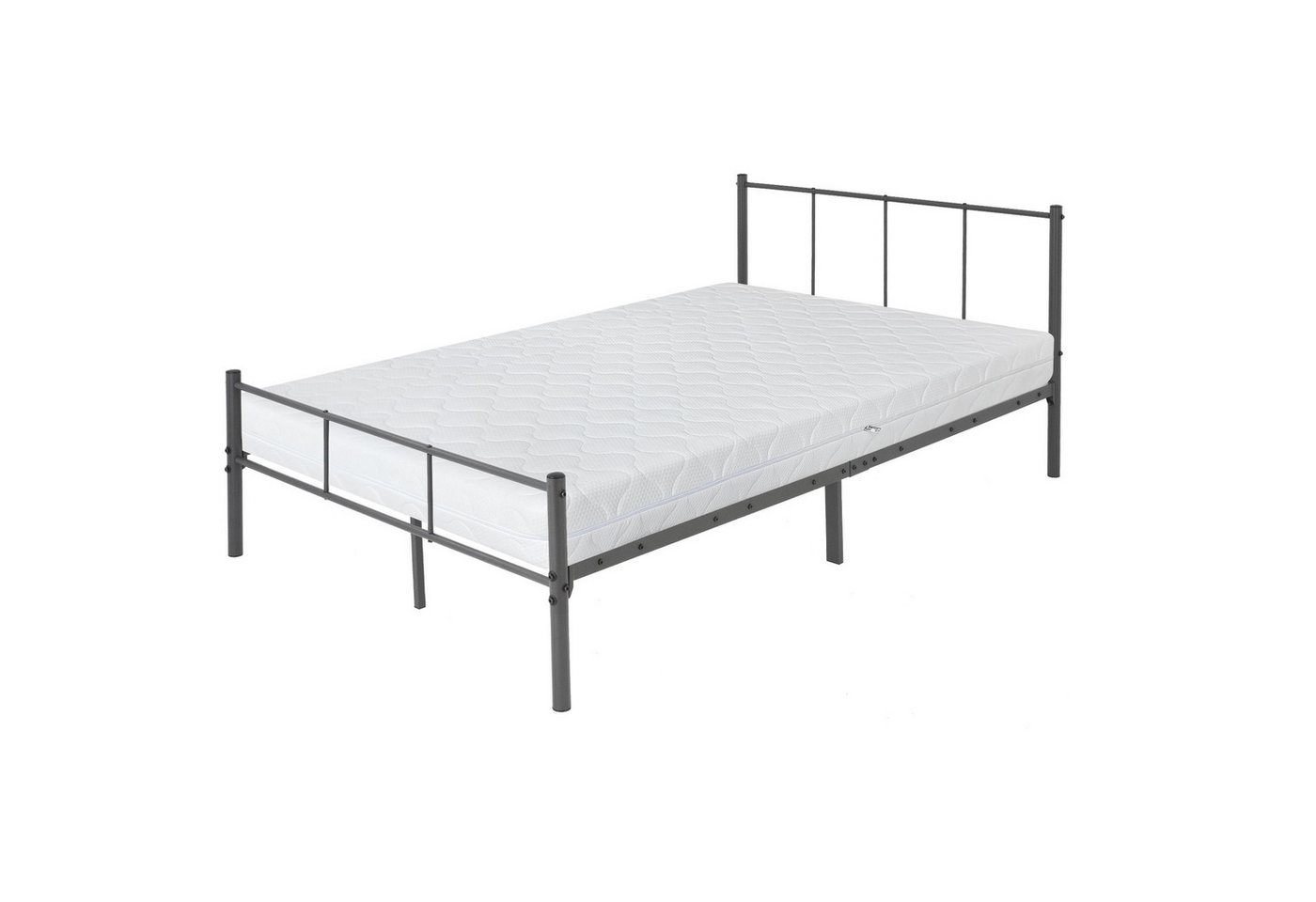 ML-DESIGN Metallbett Bett mit Kopfteil und Lattenrost robust auf Stahlrahmen, Gästebett mit Kopfteil 120x200 cm Anthrazit Matratze 16 cm von ML-DESIGN