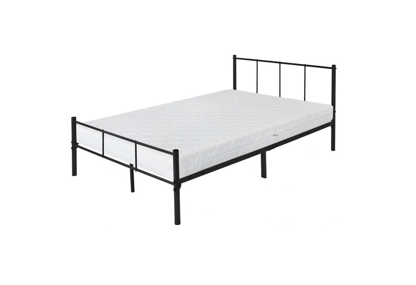 ML-DESIGN Metallbett Bett mit Kopfteil und Lattenrost robust auf Stahlrahmen, Gästebett mit Kopfteil 120x200 cm Schwarz Matratze 16 cm von ML-DESIGN