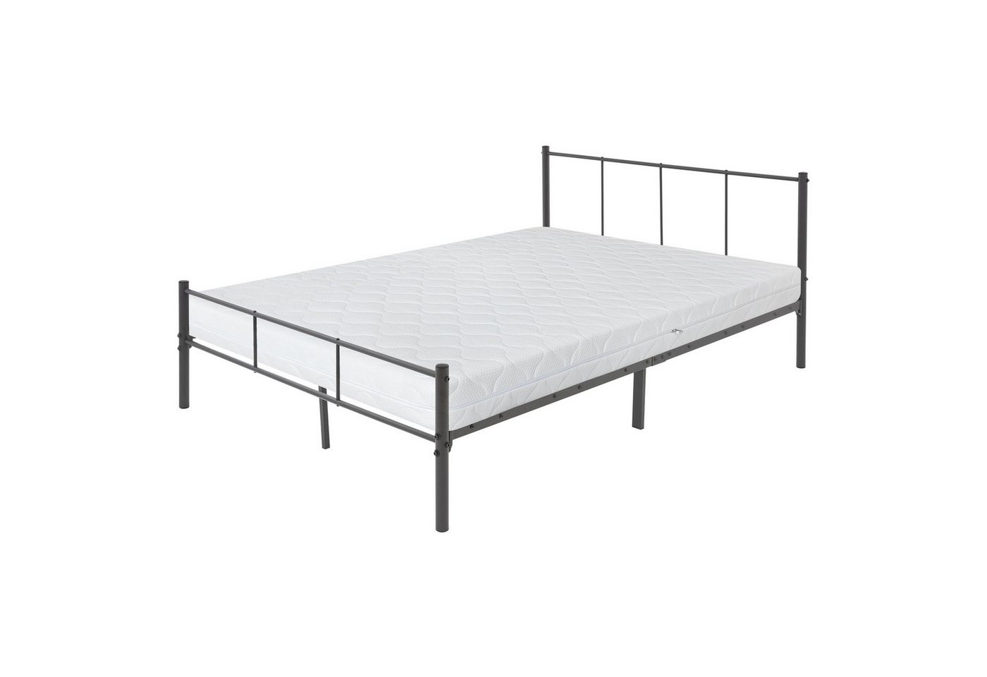 ML-DESIGN Metallbett Bett mit Kopfteil und Lattenrost robust auf Stahlrahmen, Gästebett mit Kopfteil 140x200 cm Anthrazit Matratze 16 cm von ML-DESIGN