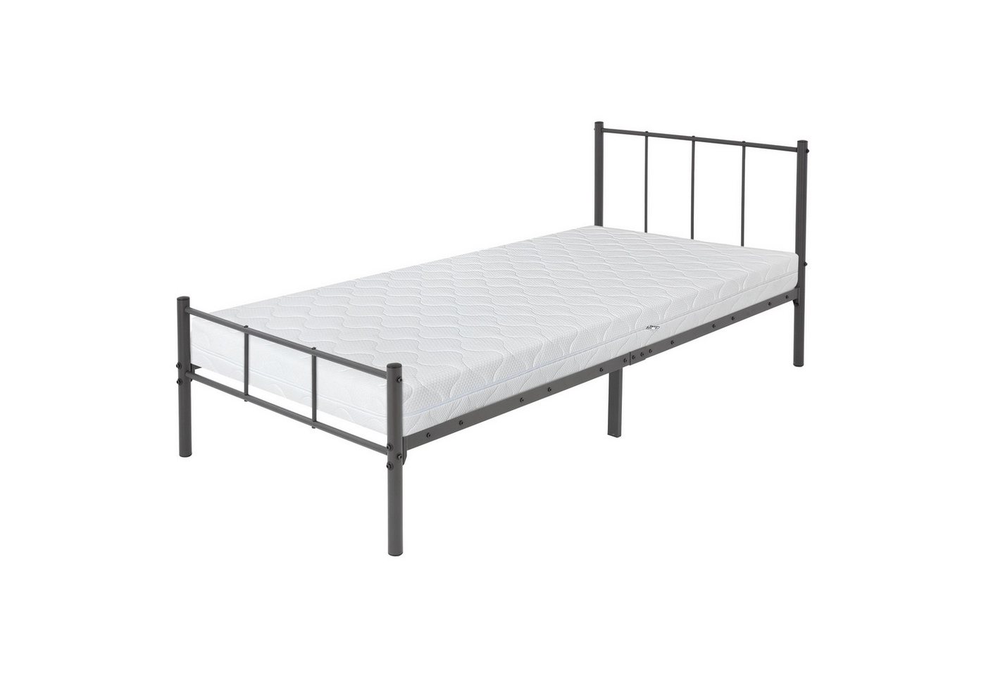 ML-DESIGN Metallbett Bett mit Kopfteil und Lattenrost robust auf Stahlrahmen, Gästebett mit Kopfteil 90x200 cm Anthrazit Matratze 16 cm von ML-DESIGN